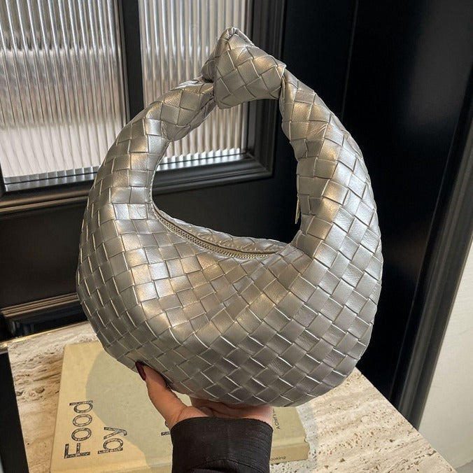 Sérénité Luxe Bag Schultertasche Damen Silber Flechtoptik“